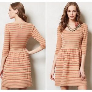 NWT Anthropologie Striped Orange and Cream Dress Sz M